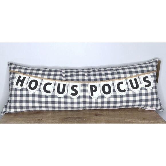 Cupcakes and Cashmere Gray Plaid Hocus LocusThrow Pillow 12” X 41” Feathers - Picture 1 of 5